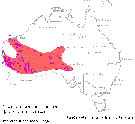 monk snake (Parasuta monachus) distribution range map